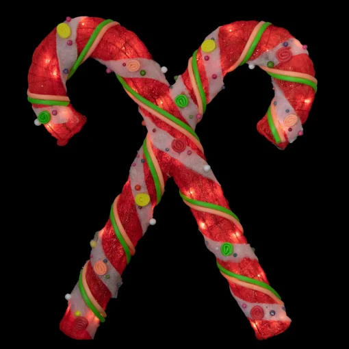 Online Lighted Sisal Double Candy Cane Christmas Outdoor Decoration - 26" - Clear Lights Candy