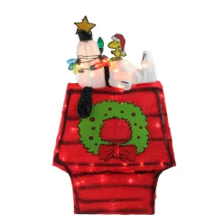 Clearance Lighted Snoopy on Dog House Outdoor Christmas Decoration - 18" - Clear Lights Animals