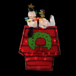 Clearance Lighted Snoopy on Dog House Outdoor Christmas Decoration - 18" - Clear Lights Animals