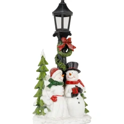 Online Lighted Snow Couple Under Street Lamp Christmas Decoration - 13.75