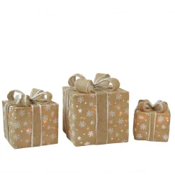Outlet Lighted Snowflake Burlap Gift Boxes Outdoor Christmas Decorations - Clear - Set of 3 Gifts & Bows