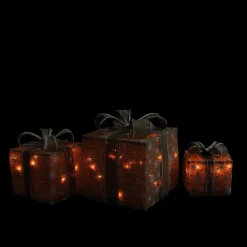 Outlet Lighted Snowflake Burlap Gift Boxes Outdoor Christmas Decorations - Clear - Set of 3 Gifts & Bows