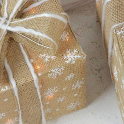 Outlet Lighted Snowflake Burlap Gift Boxes Outdoor Christmas Decorations - Clear - Set of 3 Gifts & Bows