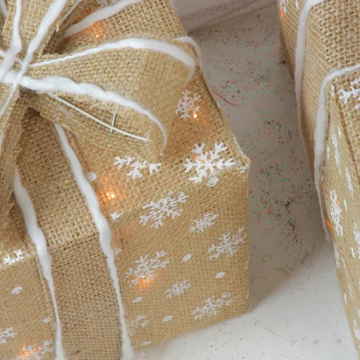 Outlet Lighted Snowflake Burlap Gift Boxes Outdoor Christmas Decorations - Clear - Set of 3 Gifts & Bows