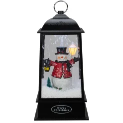 Online Lighted Snowman Christmas Lantern with Falling Snow - 13" - Black Lanterns