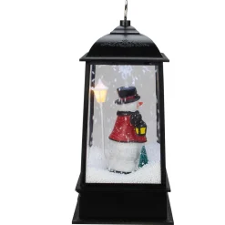 Online Lighted Snowman Christmas Lantern with Falling Snow - 13" - Black Lanterns