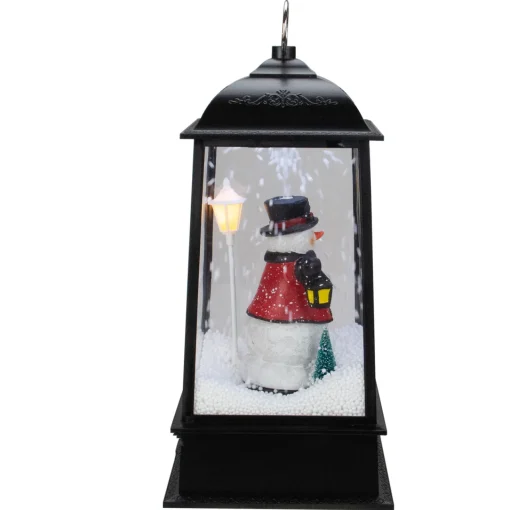 Online Lighted Snowman Christmas Lantern with Falling Snow - 13" - Black Lanterns