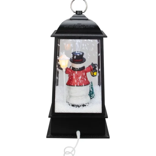 Online Lighted Snowman Christmas Lantern with Falling Snow - 13" - Black Lanterns