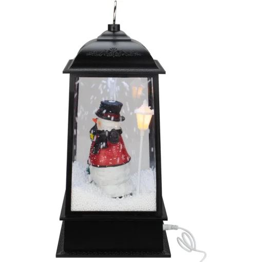 Online Lighted Snowman Christmas Lantern with Falling Snow - 13" - Black Lanterns