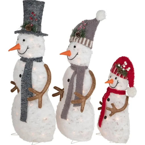 Best Lighted Snowman Family Outdoor Christmas Decoration - 39.5" - Warm White - Set of 3 Snowmen