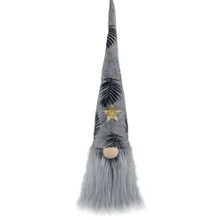 Clearance Lighted Star Gnome with Palm Leaves Hat Christmas Decoration - 16" - Gray and Black Gnomes