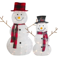 Sale Lighted Tinsel Snowmen Family Christmas Yard Decorations - Clear Lights - Set of 2 Snowmen