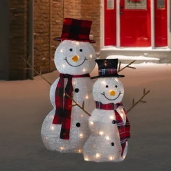 Sale Lighted Tinsel Snowmen Family Christmas Yard Decorations - Clear Lights - Set of 2 Snowmen