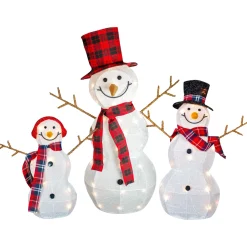 Outlet Lighted Tinsel Snowmen Family Christmas Outdoor Decorations - Clear Lights - Set of 3 Snowmen