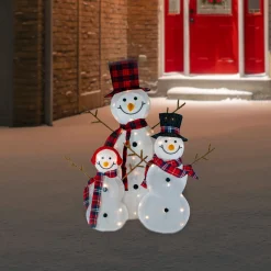Outlet Lighted Tinsel Snowmen Family Christmas Outdoor Decorations - Clear Lights - Set of 3 Snowmen