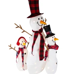 Outlet Lighted Tinsel Snowmen Family Christmas Outdoor Decorations - Clear Lights - Set of 3 Snowmen