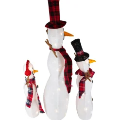 Outlet Lighted Tinsel Snowmen Family Christmas Outdoor Decorations - Clear Lights - Set of 3 Snowmen