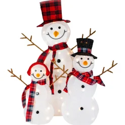 Outlet Lighted Tinsel Snowmen Family Christmas Outdoor Decorations - Clear Lights - Set of 3 Snowmen