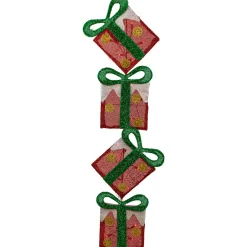 Clearance Lighted Tinsel Stacked Gift Boxes Outdoor Christmas Decoration - 44" - Clear Lights Gifts & Bows