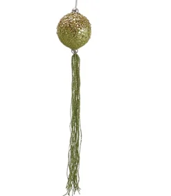 Best Lime Green Glitter Drenched Christmas Ball Ornament with Tassels 12" (300mm) Glass|Ball Ornaments