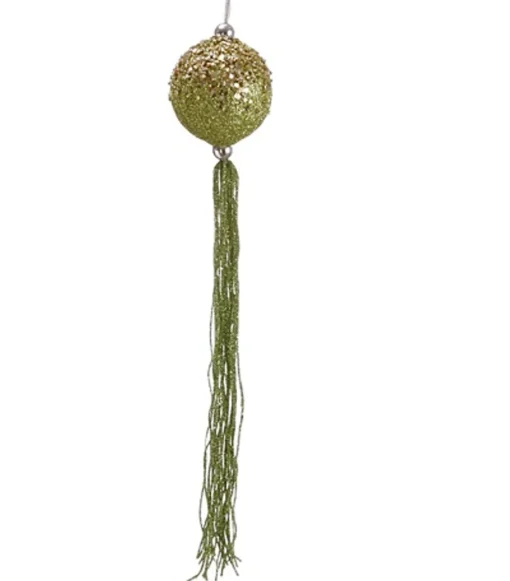 Best Lime Green Glitter Drenched Christmas Ball Ornament with Tassels 12" (300mm) Glass|Ball Ornaments