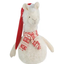 Sale Llama with Scarf and Santa Hat Christmas Figurine - 17.75" - Cream and Red Animals
