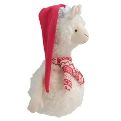 Sale Llama with Scarf and Santa Hat Christmas Figurine - 17.75" - Cream and Red Animals