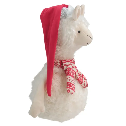 Sale Llama with Scarf and Santa Hat Christmas Figurine - 17.75" - Cream and Red Animals