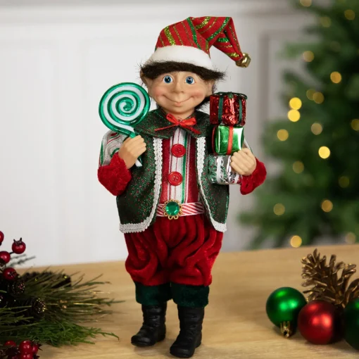 Online Lollipop Elf with Gifts Christmas Figure - 12" Elves & Fairies