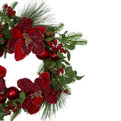 Hot Magnolia and Red Berries Artificial Christmas Wreath - 22-Inch, Unlit Unlit