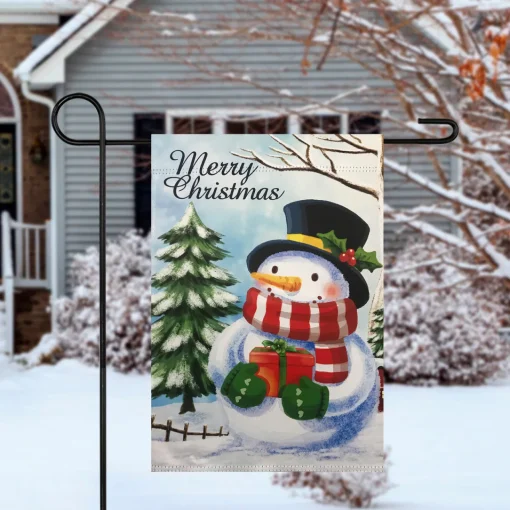 Hot Merry Christmas and Snowman Outdoor Garden Flag 12.5" x 18" Yard Signs