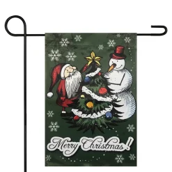 Online Merry Christmas Santa and a Snowman Garden Flag 12.5" x 18" Yard Signs