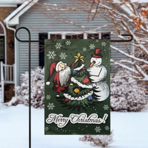 Online Merry Christmas Santa and a Snowman Garden Flag 12.5" x 18" Yard Signs