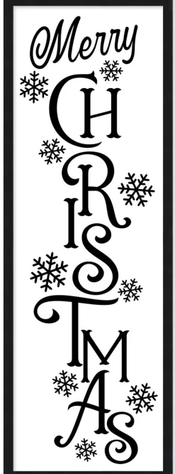 Clearance Merry Christmas Snowflakes 13.5" x 37.5" Framed Christmas Wall Decor Art Print Sign Poster in a Black Wooden Frame with UV Acrylic and Hangers Wall
