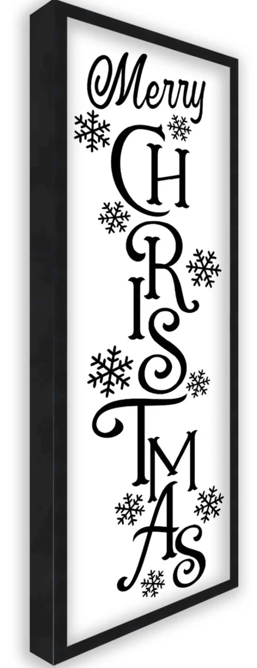 Clearance Merry Christmas Snowflakes 13.5" x 37.5" Framed Christmas Wall Decor Art Print Sign Poster in a Black Wooden Frame with UV Acrylic and Hangers Wall