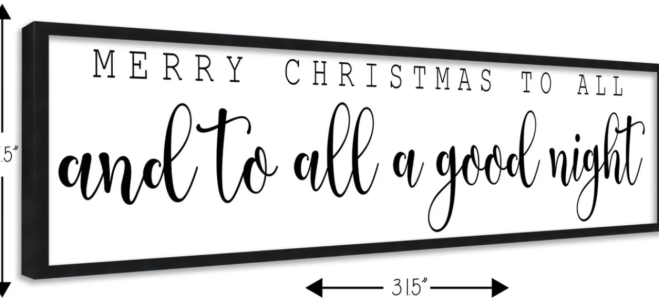 Merry Christmas To All and To All a Good Night 7.5" x 31.5" Framed Christmas Wall Decor Sign Poster in a Natural Wooden Frame with UV Acrylic Wall