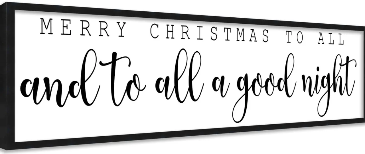 Merry Christmas To All and To All a Good Night 7.5" x 31.5" Framed Christmas Wall Decor Sign Poster in a Natural Wooden Frame with UV Acrylic Wall