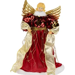 Online Metallic and Sequin Angel Christmas Tree Topper - 12" - Red and Gold - Unlit Angels