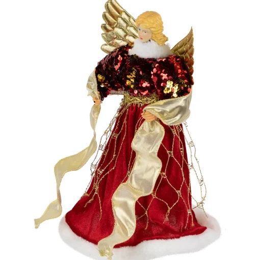 Online Metallic and Sequin Angel Christmas Tree Topper - 12" - Red and Gold - Unlit Angels