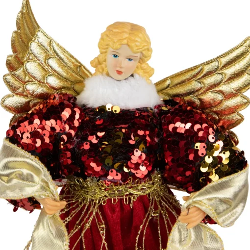 Online Metallic and Sequin Angel Christmas Tree Topper - 12" - Red and Gold - Unlit Angels