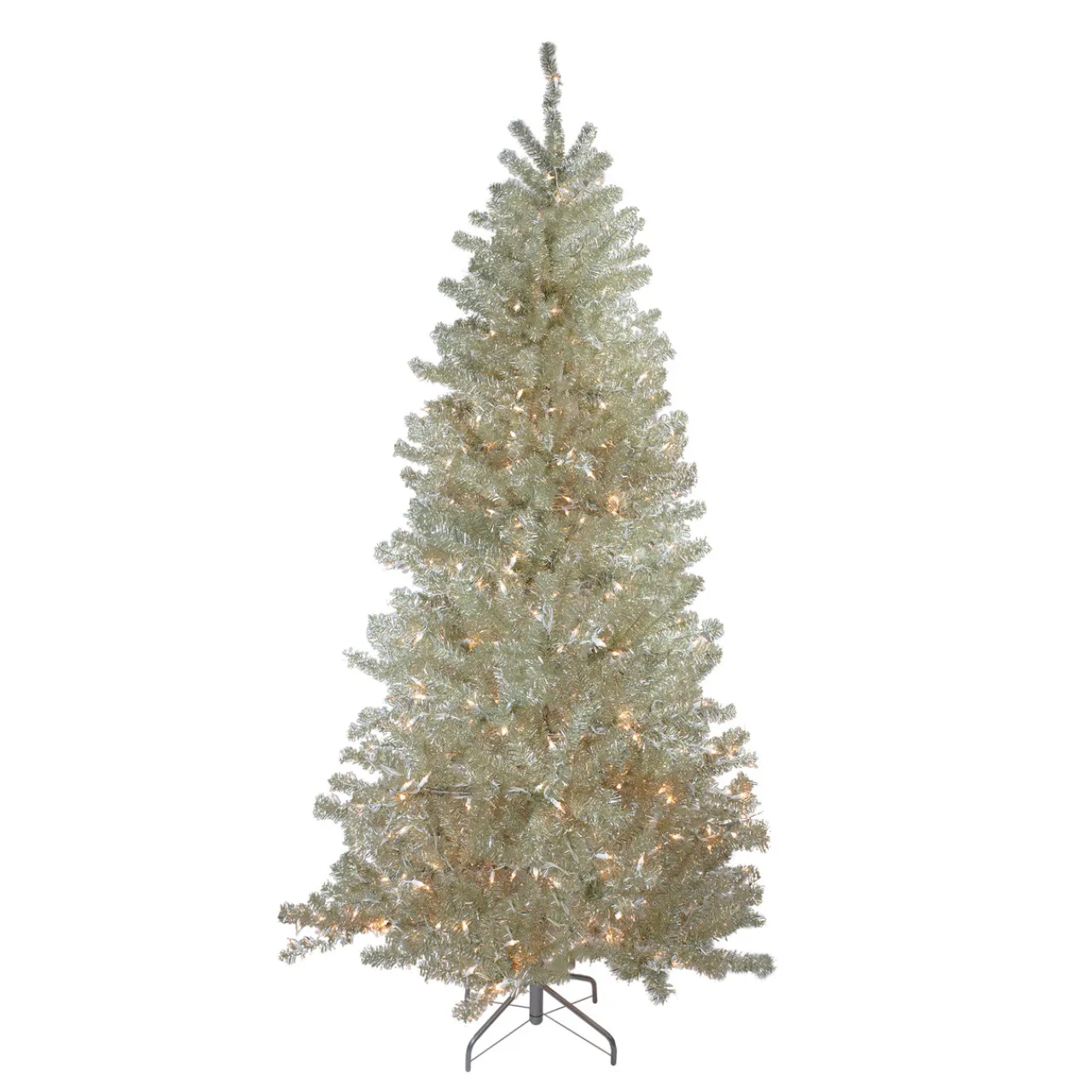 Sale Metallic Platinum Artificial Tinsel Christmas Tree - 7 ft Clear Lights Pre-Lit