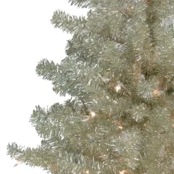 Sale Metallic Platinum Artificial Tinsel Christmas Tree - 7 ft Clear Lights Pre-Lit