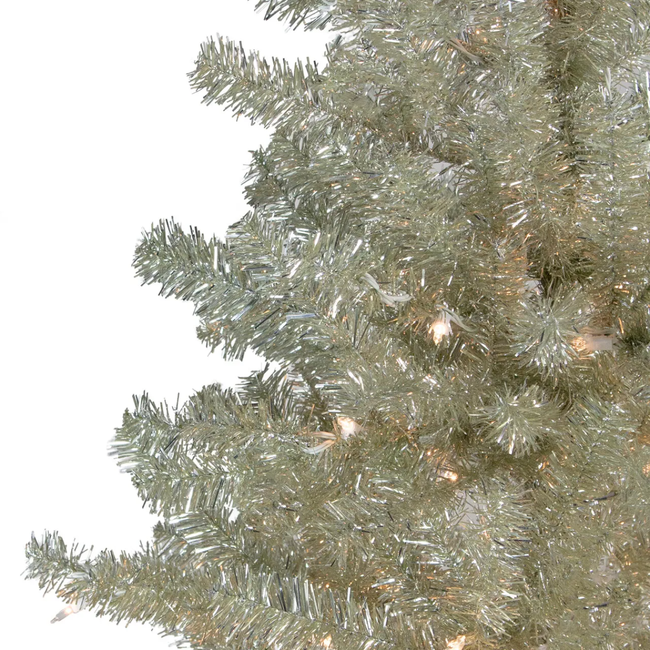 Sale Metallic Platinum Artificial Tinsel Christmas Tree - 7 ft Clear Lights Pre-Lit