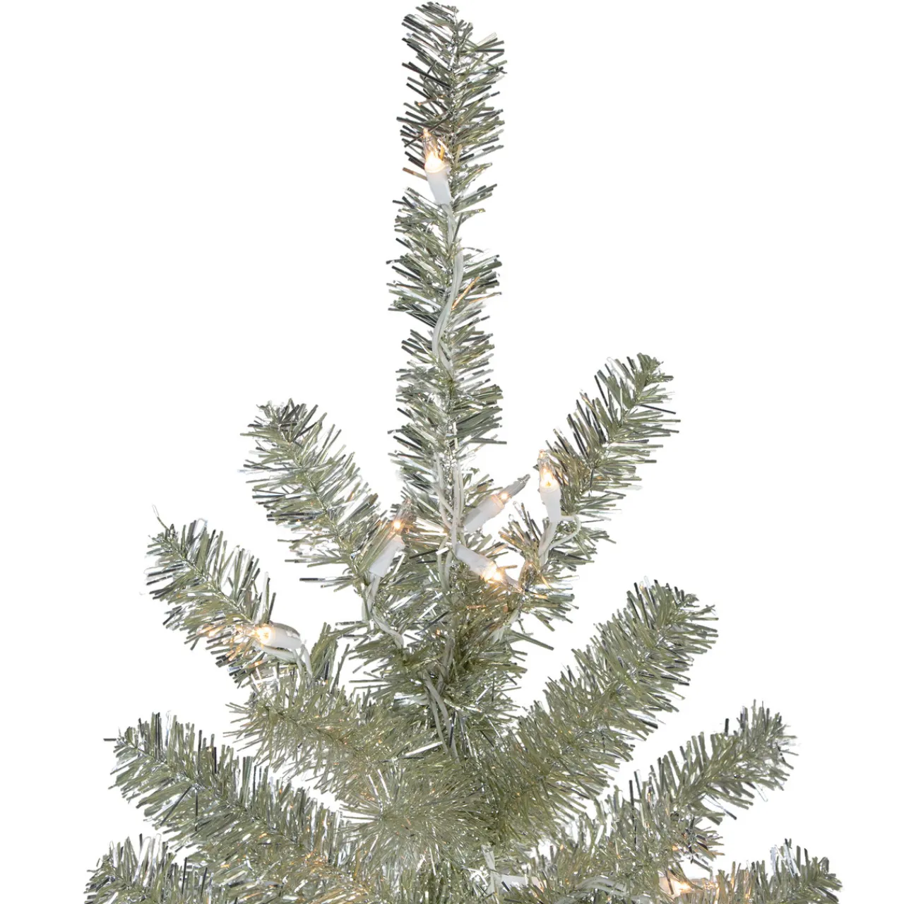 Sale Metallic Platinum Artificial Tinsel Christmas Tree - 7 ft Clear Lights Pre-Lit