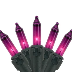 Clearance Mini Christmas Light Set - Purple - 10' Black Wire - 50ct Incandescent