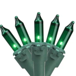 Mini Christmas Light Set - Green - 24.5' Green Wire - 50ct Incandescent