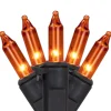 Online Mini Christmas Lights - Orange - 10' Black Wire - 50ct Incandescent