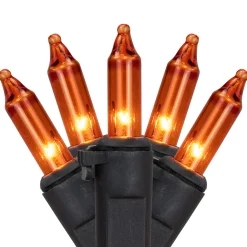 Online Mini Christmas Lights - Orange - 10' Black Wire - 50ct Incandescent