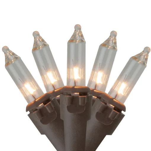Clearance Mini Commercial Christmas Light Set - Clear - 300ct - 68' Brown Wire Commercial