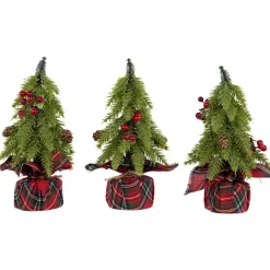 New Mini Downswept Pine Artificial Christmas Trees with Pine Cones - 9" - Set of 3 Unlit